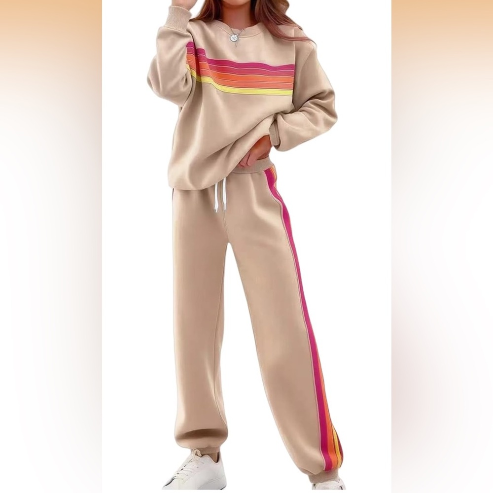 Beige Tracksuit with Colorful Stripes. New with tags